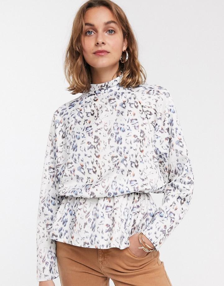 Asos Design Batwing Sleeve Satin Top With Open Back In Animal Print-multi