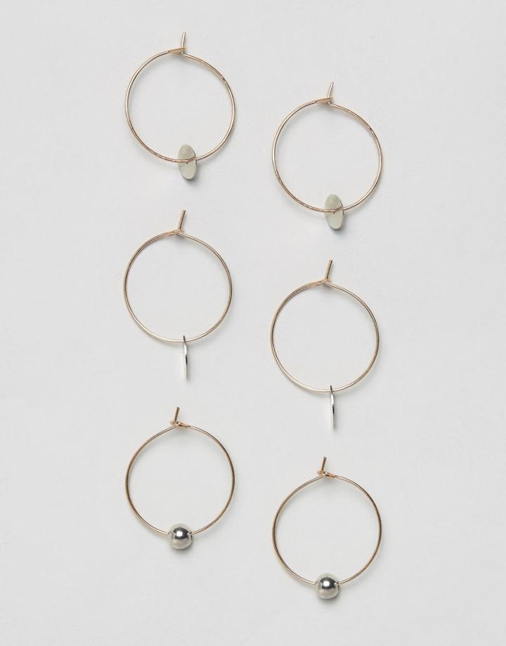 Asos Pack Of 3 Charm Hoop Earrings - Multi