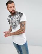 Religion Longline T-shirt With Floral Skull Print And Curved Hem - White