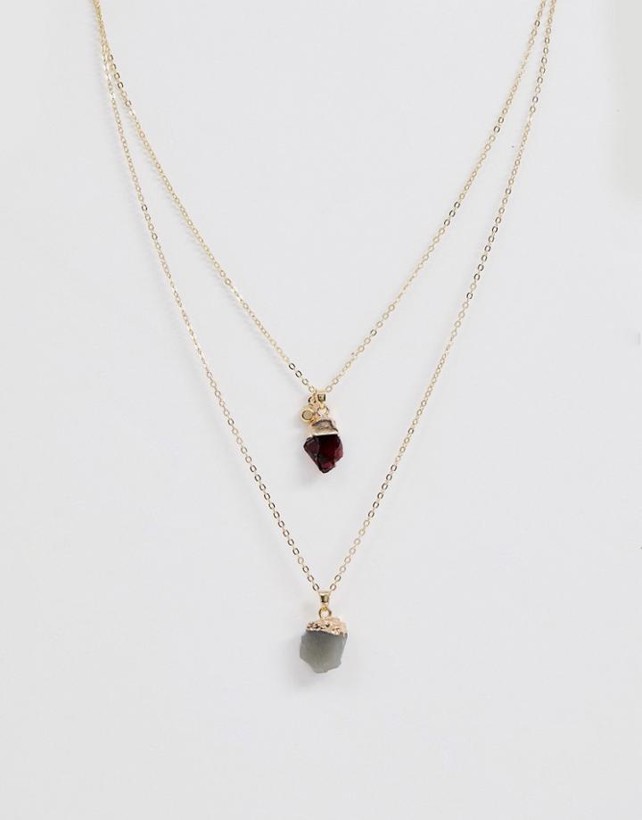 Monki Multi Stone Layer Necklace In Gold - Gold
