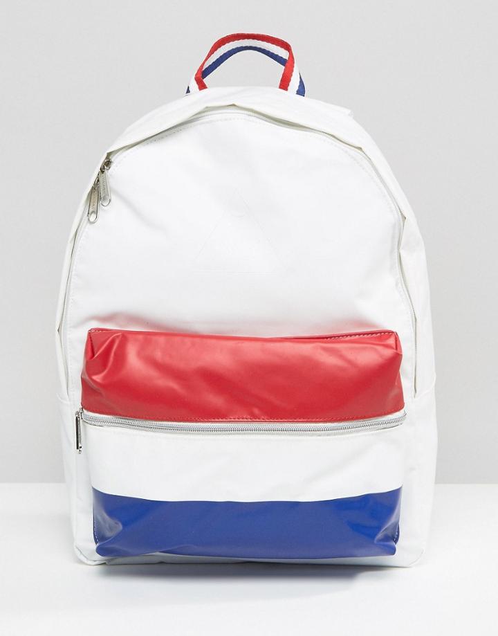 Le Coq Sportif White Leather Look Backpack With Tricolore Pocket - White