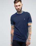 Original Penguin Pique Ringer T-shirt Tipped Slim Fit In Navy - Navy