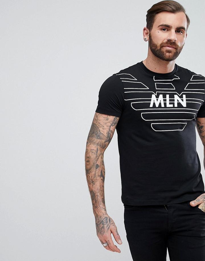 Emporio Armani Crew Neck Milan Logo T-shirt In Black - Black