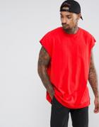 Asos Oversized Sleeveless T-shirt With Raw Edge And Rib Inserts In Heavy Weight - Red