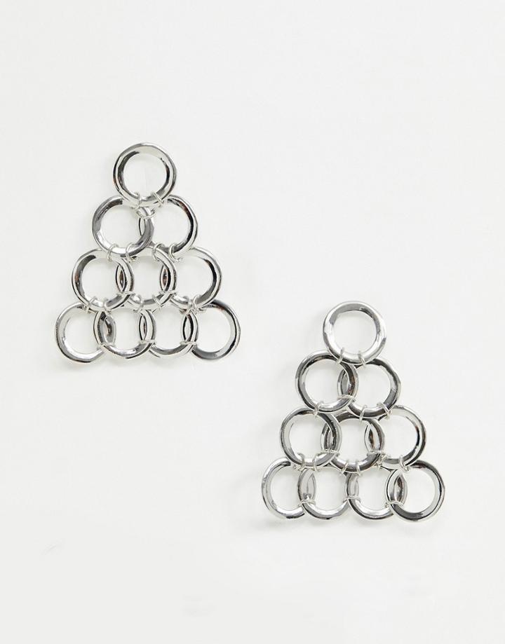 Asos Design Earrings With Open Circle Links In Triangle Shape In Silver - Silver