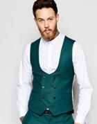 Noose & Monkey Double Breasted Vest With Stretch In Skinny Fit - Bottle Green