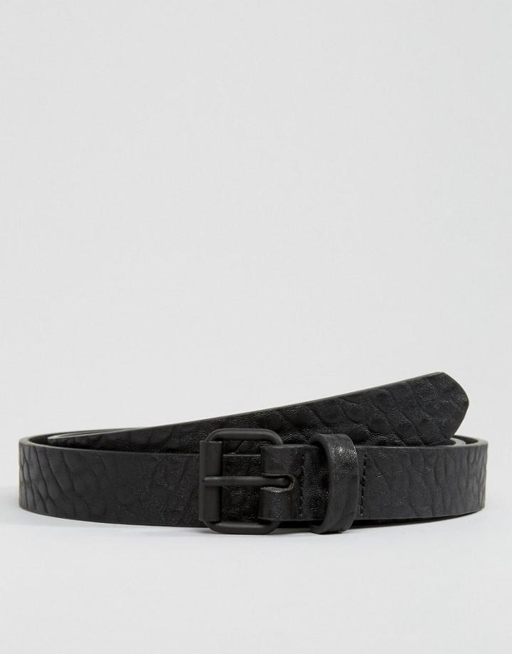 Asos Skinny Black Belt With Texture - Black