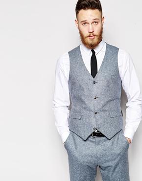 Asos Slim Fit Vest In 100% Silk - Blue
