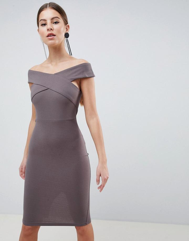 Ax Paris Cross Front Pencil Midi Dress - Gray