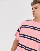 Asos Design Organic Cotton Oversized T-shirt In Pink And Navy Stripe - Pink