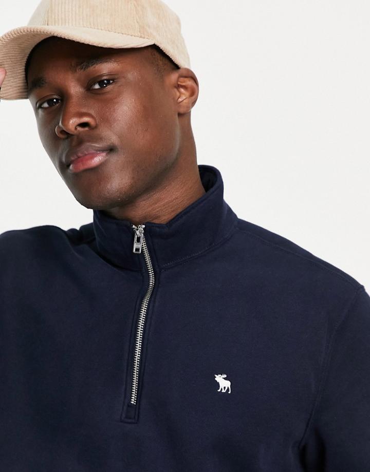 Abercrombie & Fitch Half-zip Icon Logo Sweatshirt In Navy