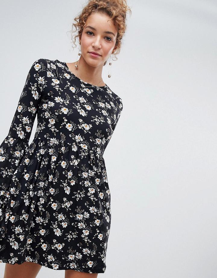 Qed London Floral Smock Dress - Black