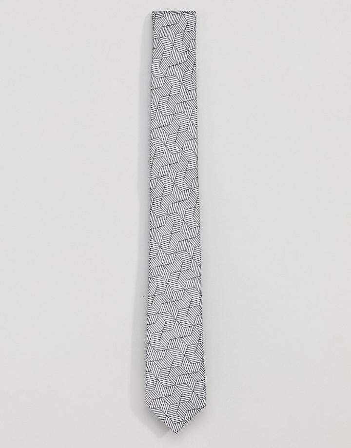 Twisted Tailor Tie With Geometric Jacquard - Gray