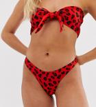 Brave Soul Low Rise Leopard Print Bikini Bottoms - Red