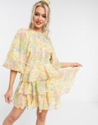 Asos Design Soft Tiered Mini Dress In Ditsy Floral Print-multi