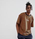 Reclaimed Vintage Inspired Striped T-shirt With Extra Embroidery - Orange