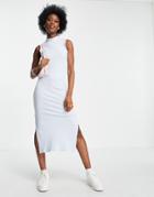 Monki Lorene Cotton Blend Sleeveless Midi Dress In Blue - Mblue-blues