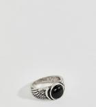 Reclaimed Vintage Feather Ring In Burnished Silver With Stone