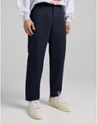Bershka Wide Leg Pants In Navy-blues