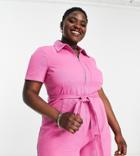 Asos Design Curve Zip Front Twill Romper In Pink