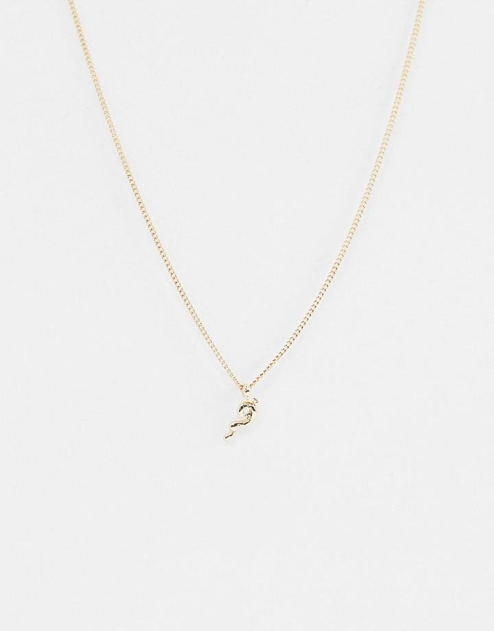 Asos Design Necklace With Mini Crystal Snake Pendant In Gold - Gold