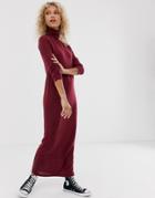 Brave Soul Toulouse Maxi Sweater Dress With Roll Neck-red