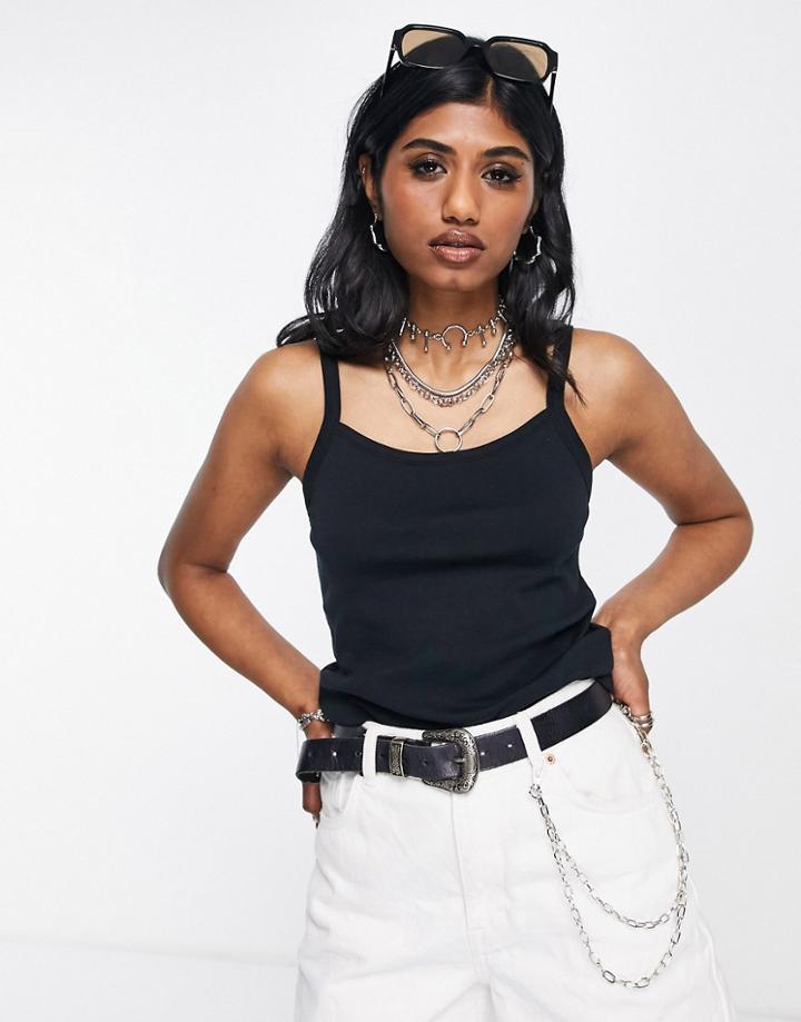 Topshop Square Neck Tank Top In Black