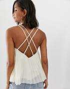 Asos Design Pleated Cami With Cross Back - White
