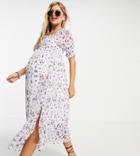 Violet Romance Maternity Shirred Midi Dress In Floral-multi