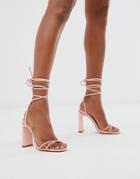 Public Desire Flirt Ankle Tie Heeled Sandals-pink