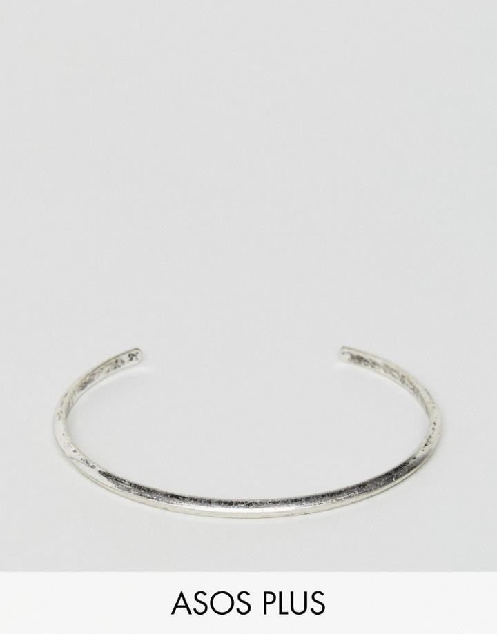Asos Plus Bangle In Burnished Silver - Silver