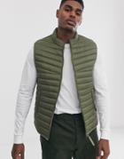 Asos Design Vest With Stand Collar In Khaki - Green