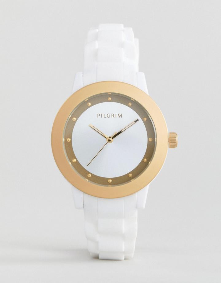 Pilgrim Watch With White Strap - White