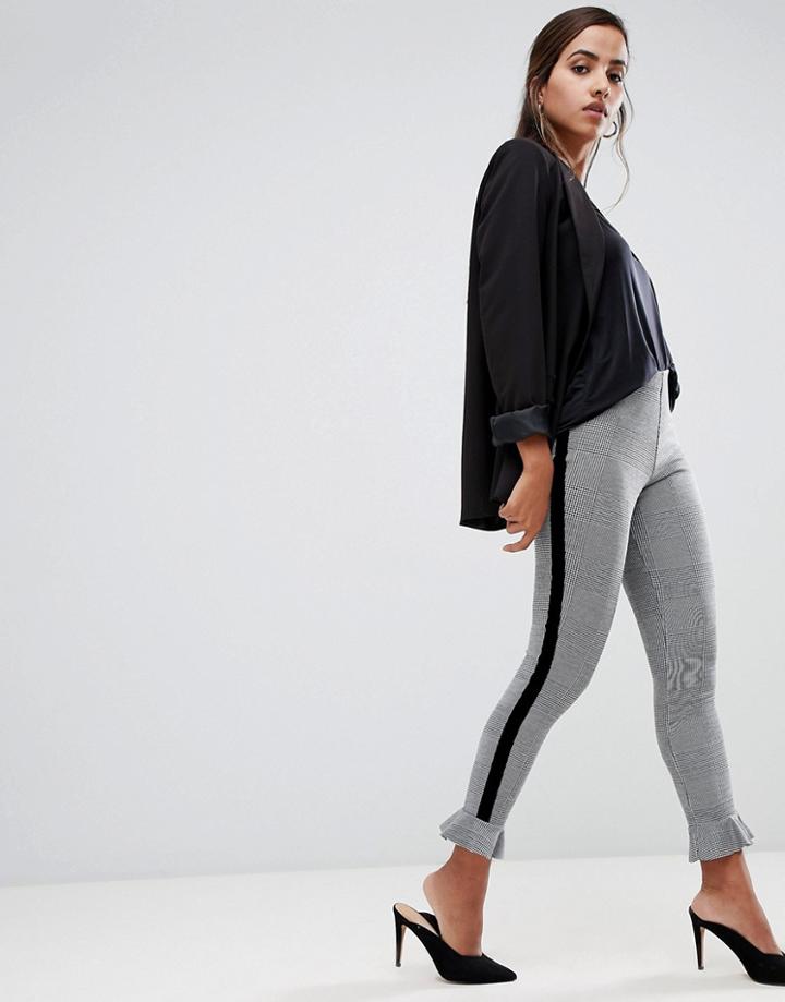 Asos Design Check Leggings With Ruffle Hem And Velvet Side Tape - Multi