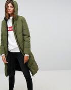 Stradivarius Longline Puffer Jacket - Green