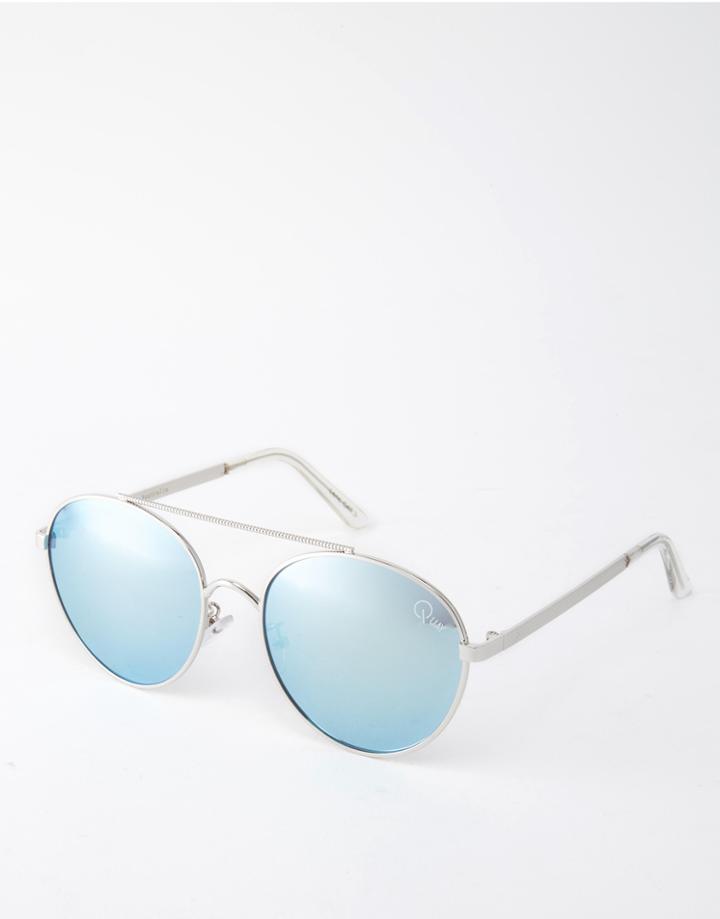 Quay Australia Circus Life Round Sunglasses With Metal Brow Bar - Silver