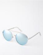 Quay Australia Circus Life Round Sunglasses With Metal Brow Bar - Silver