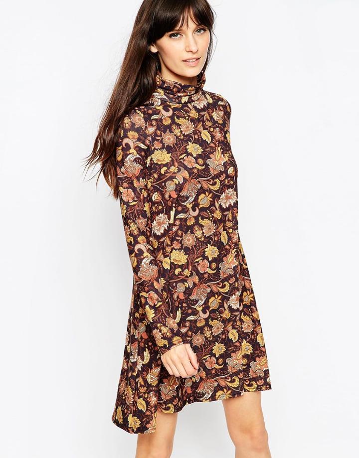 Asos Turtleneck Dress In Paisley Print - Multi