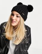 Lipsy Knitted Hat With Faux Fur Pom-pom Detail In Black