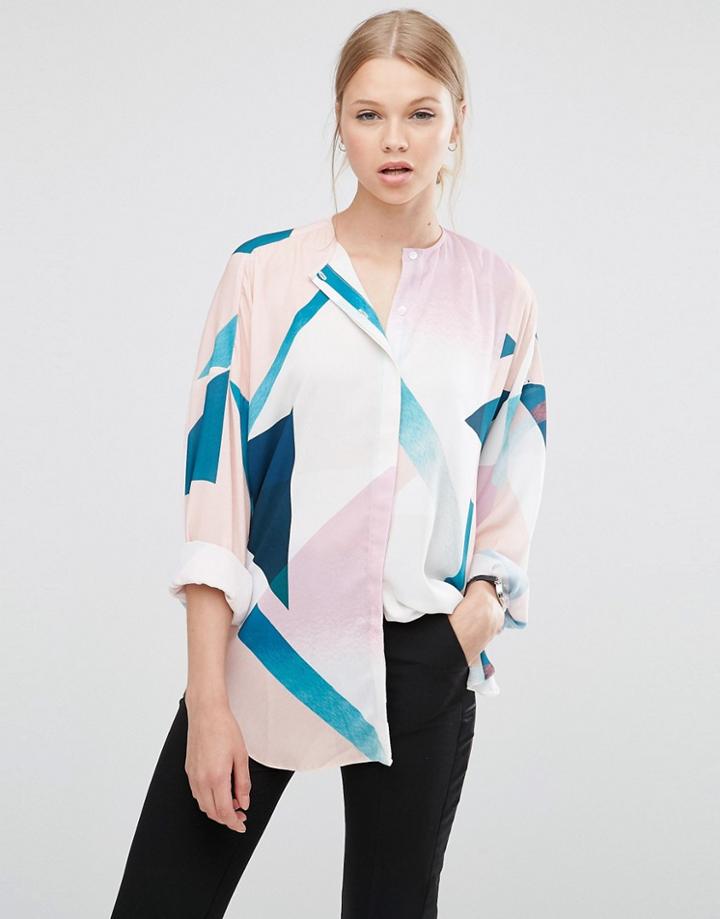Asos Collarless Blouse In Abstract Print - Multi