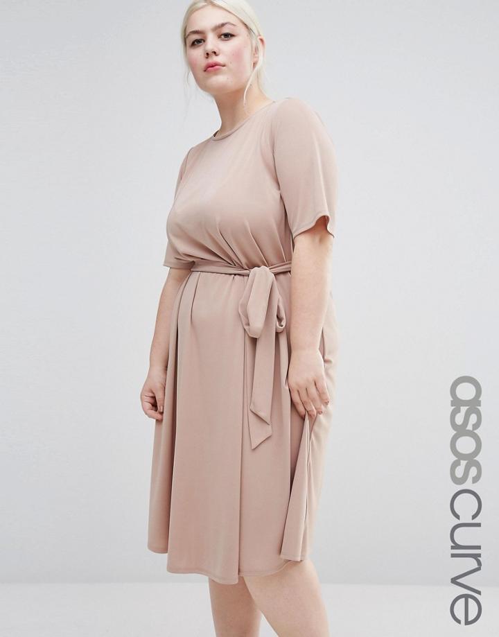 Asos Curve Tie Front Midi Dress - Pink