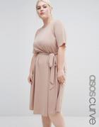 Asos Curve Tie Front Midi Dress - Pink