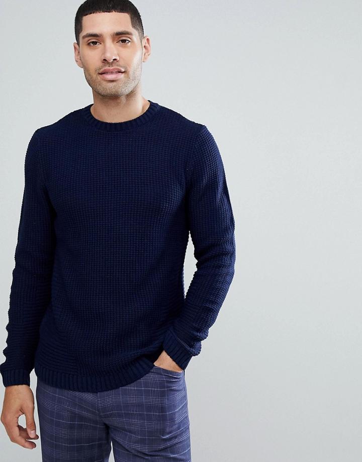 Asos Midweight Textured Sweater In Navy - Navy