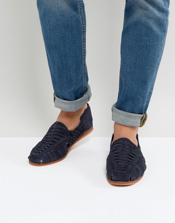 Asos Woven Sandals In Navy Suede - Navy