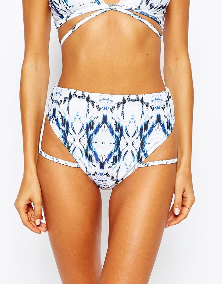 Asos Washed Tie Dye Lattice Strap High Leg Bikini Bottom - Tie Dye Print