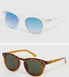 Asos Design 2 Pack Round Sunglasses In Tortoiseshell And Blue Mirror Save - Multi