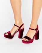 New Look Velvet Heeled Platform Sandal - Red