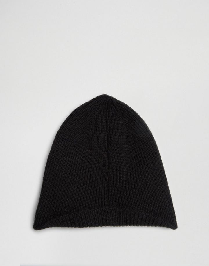 Asos Beanie With Back Turn Up In Black - Black