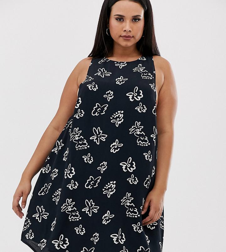 Collusion Plus Floral Swing Mini Dress-black