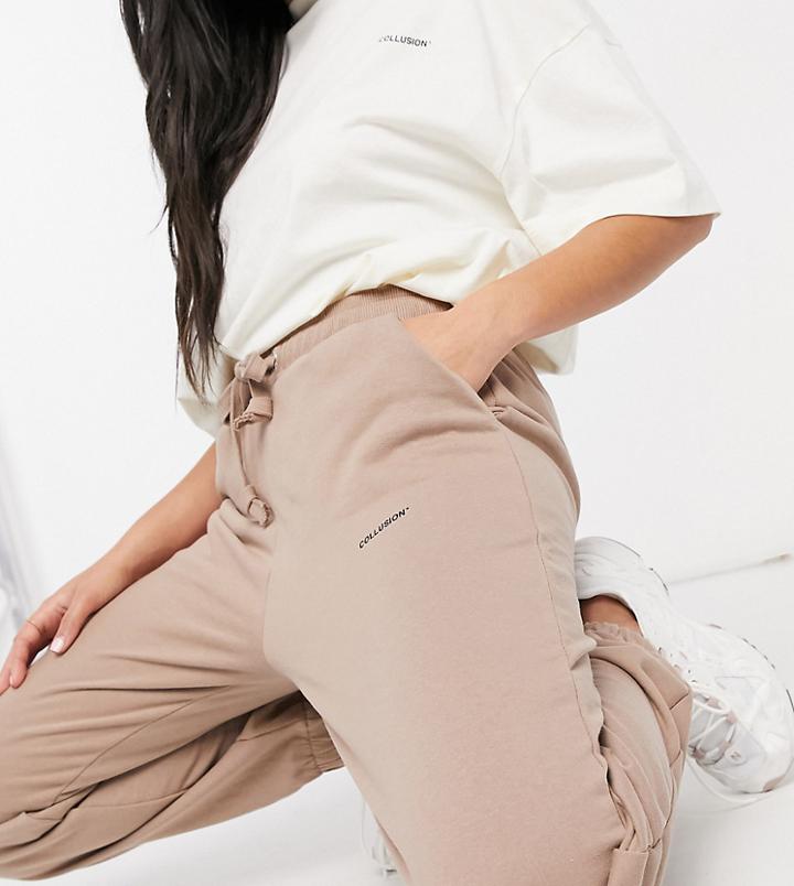 Collusion Unisex Sweatpants With Logo Print In Brown